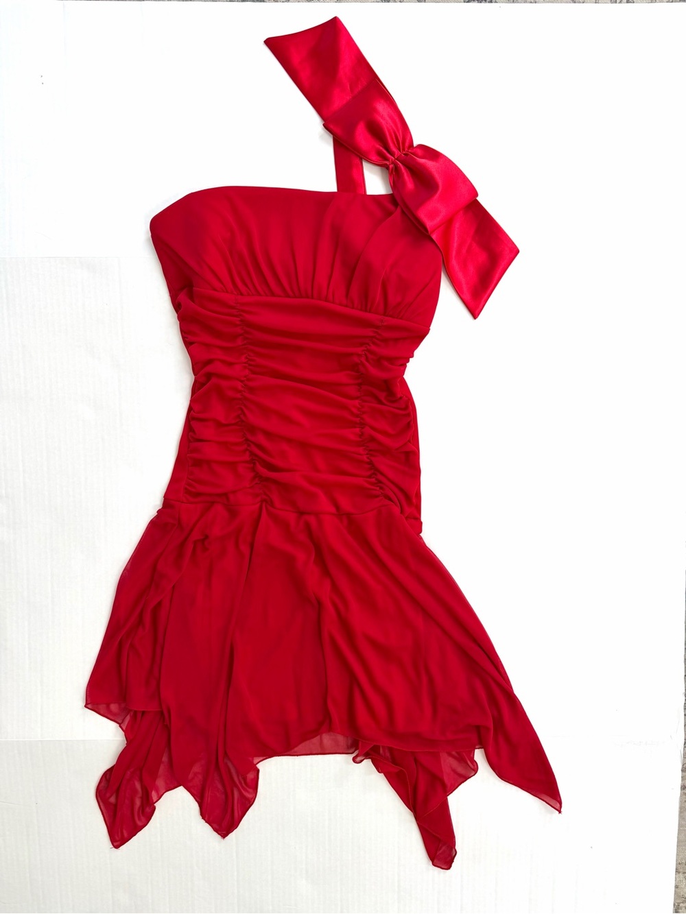 Deb Asymmetrical Hem Red One Shoulder Y2K Fairy Goth Dress M/L